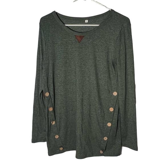 Green brown side button top like Boden Grace shirt elbow patch sz S - Picture 1 of 8